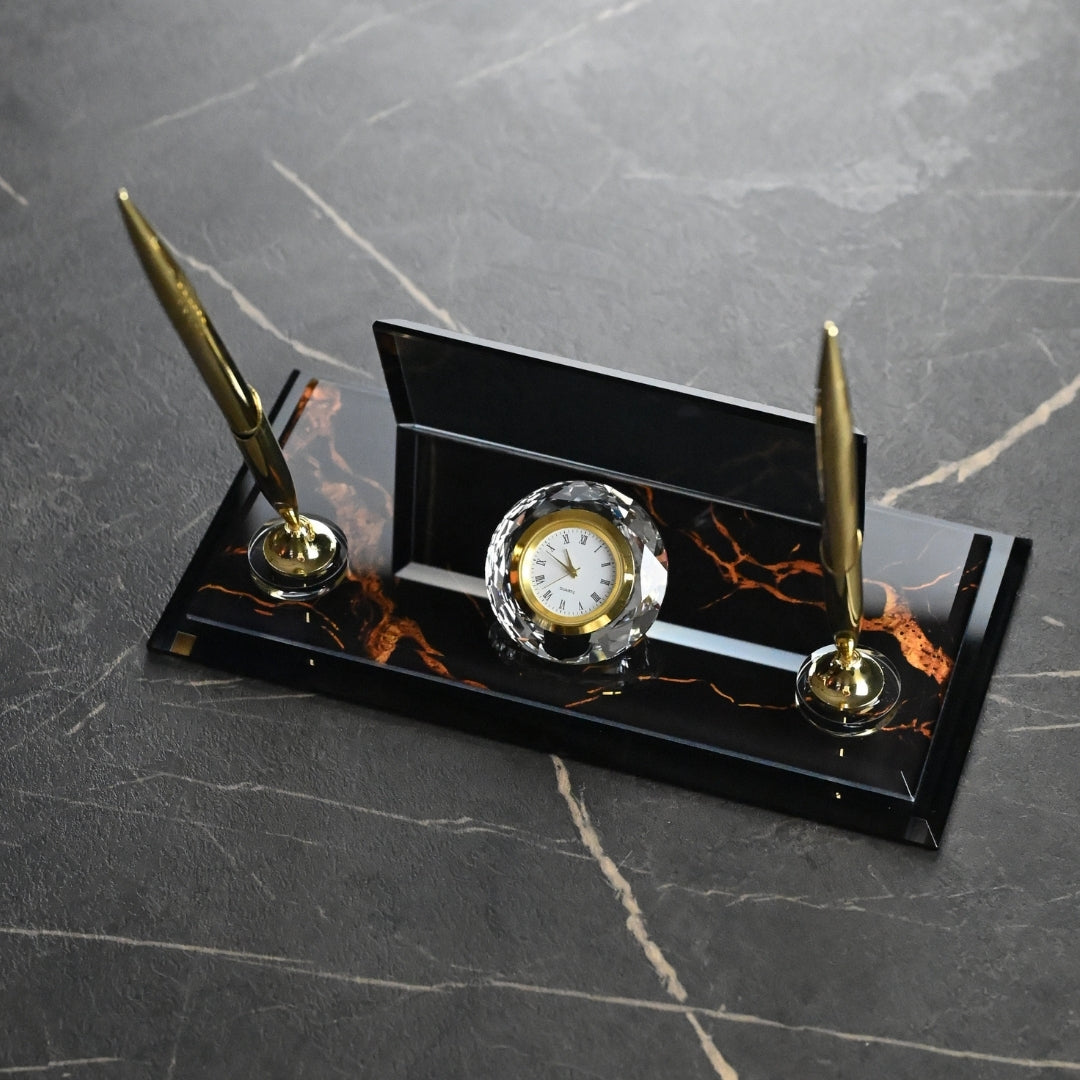 NG Crystal Desktop Nameplate Set with Dual Pen Holder – Personalized