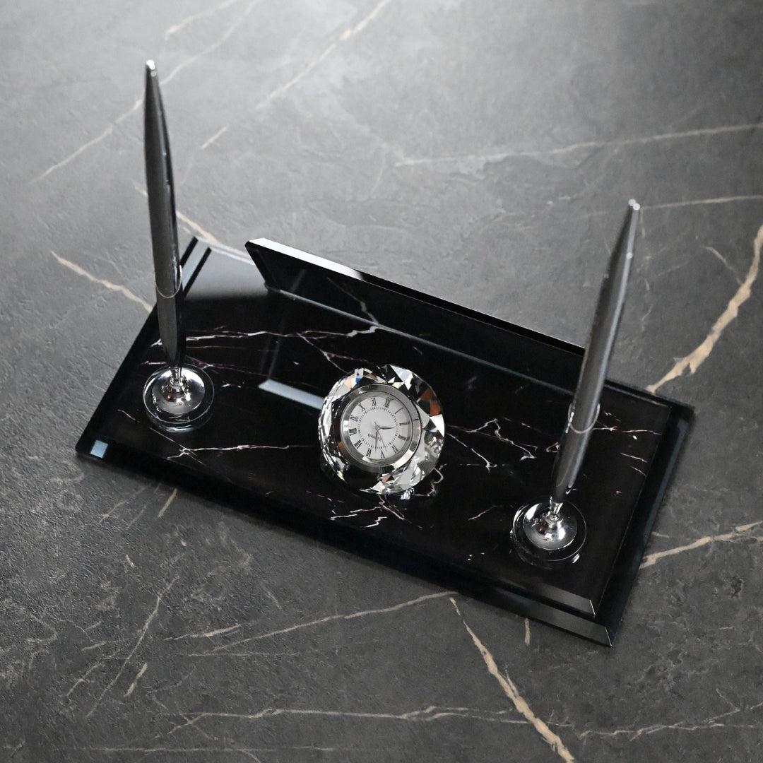 ZB Black Crystal Desk Nameplate – Luxury Office Nameplate with Silver Detail
