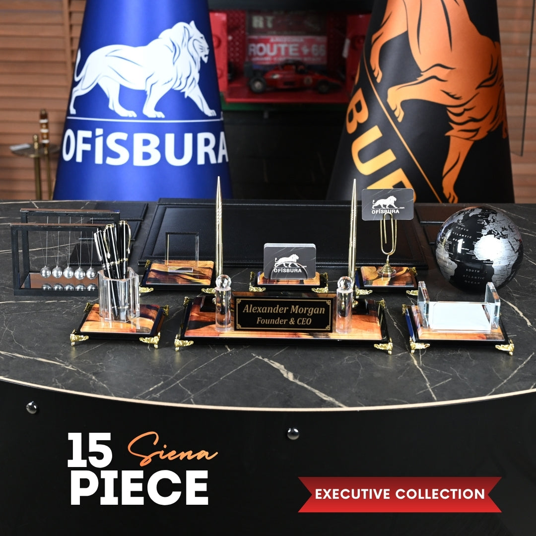 Siena | Premium Crystal Desk Set & Personalized Nameplate – 15 Pieces
