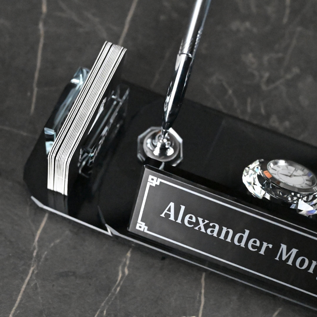 Global | Crystal Desk Nameplate – Silver