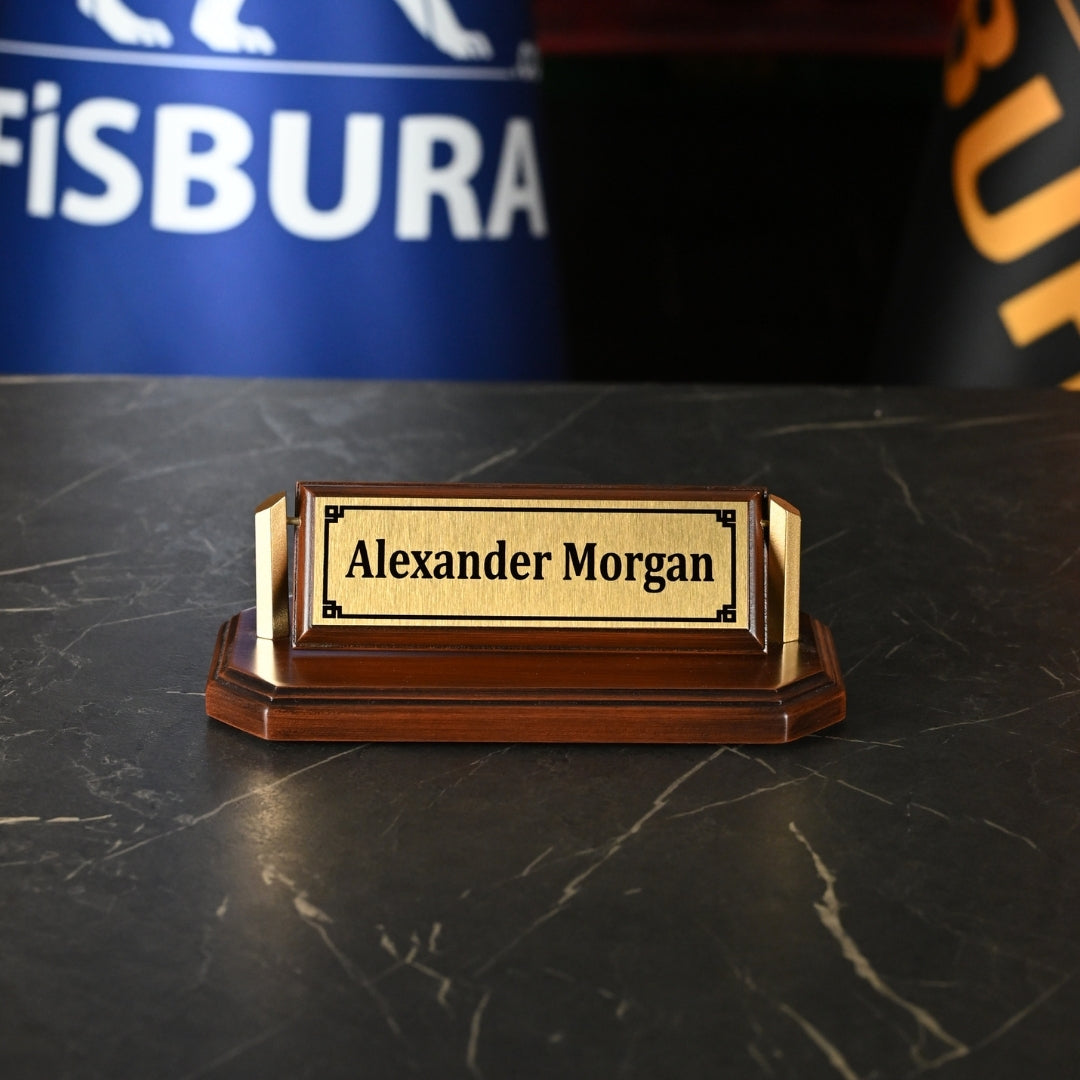 Brown Natural Wood Desk Nameplate – Personalized