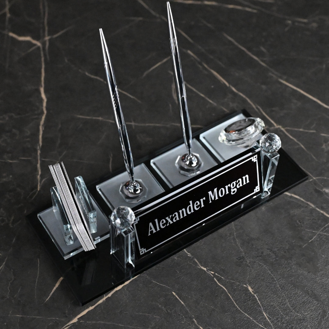 Majesty Personalized Crystal Desk Nameplate Set – Silver