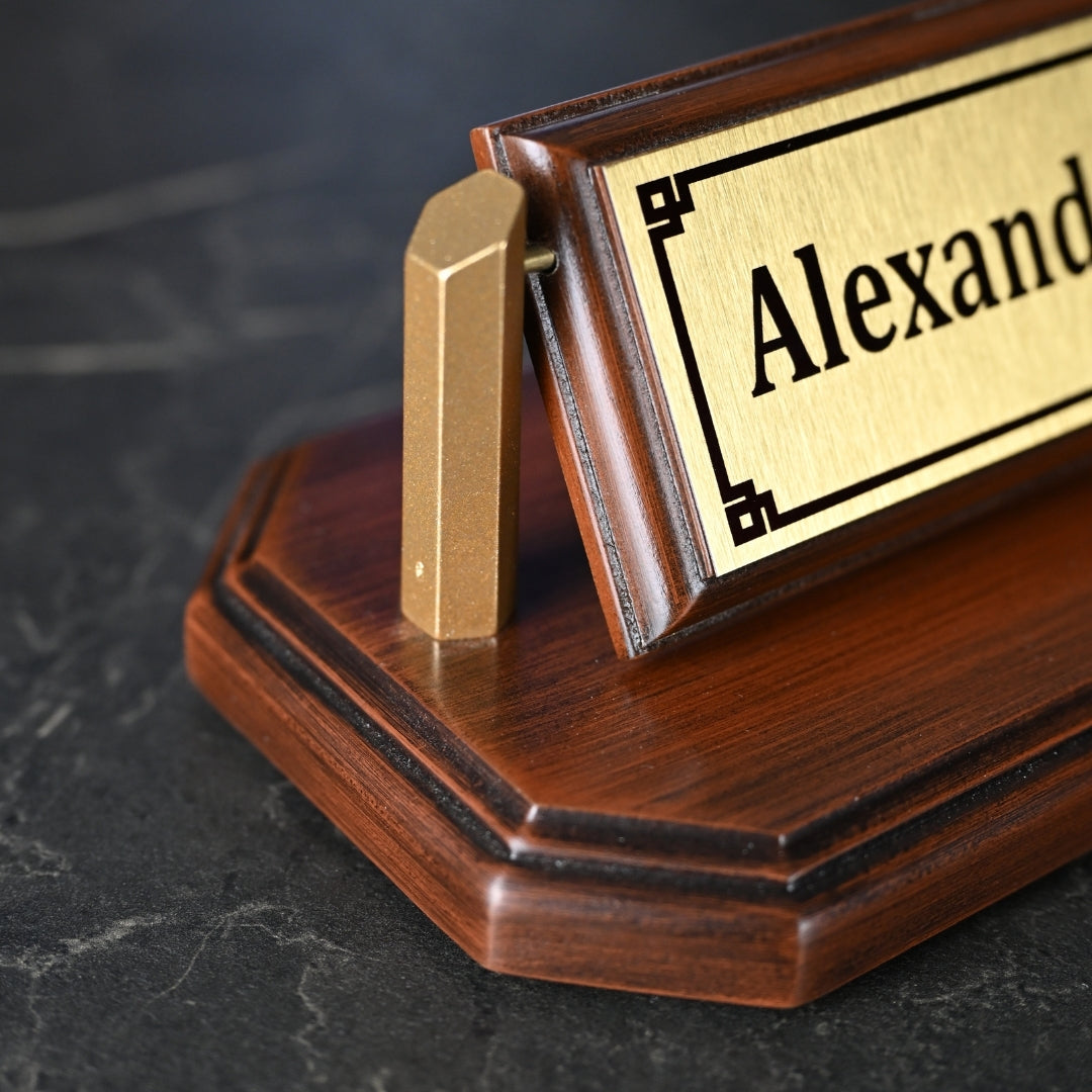 Brown Natural Wood Desk Nameplate – Personalized