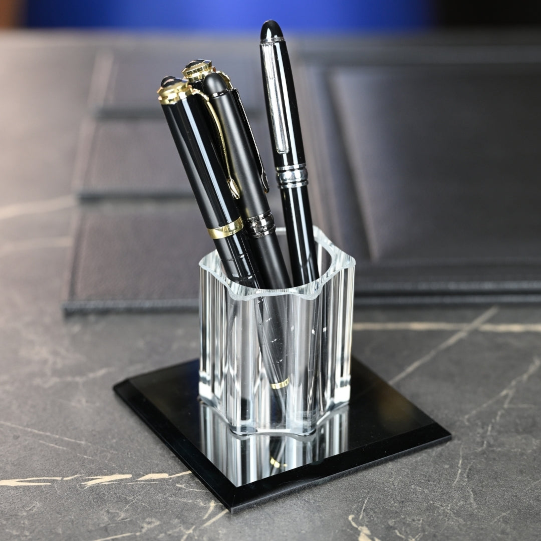 VIP 13-Piece Crystal Executive Desk Set with Personalized Nameplate – Black & Silver