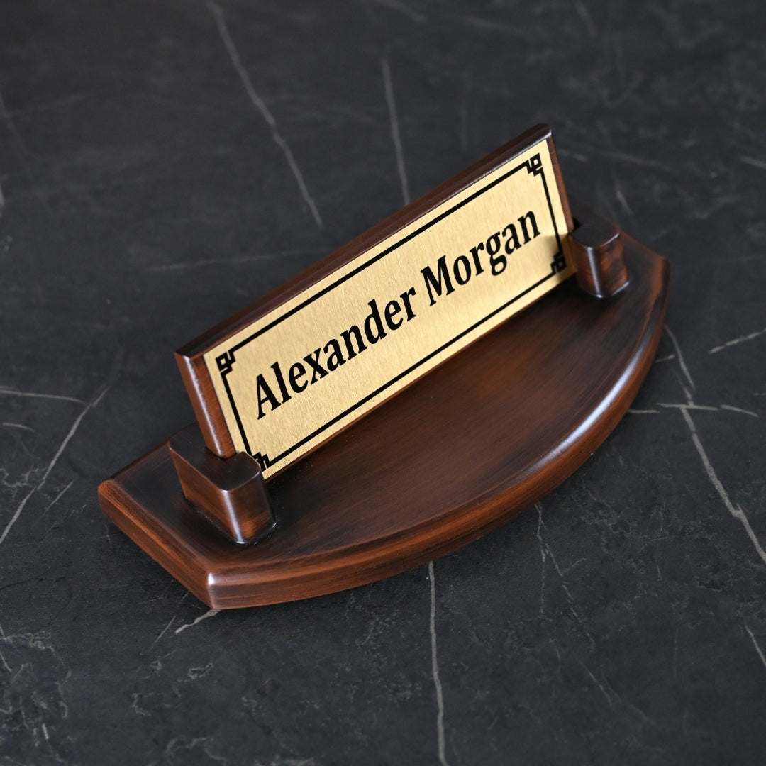 Custom Wooden Desk Nameplate – Personalized Name & Title