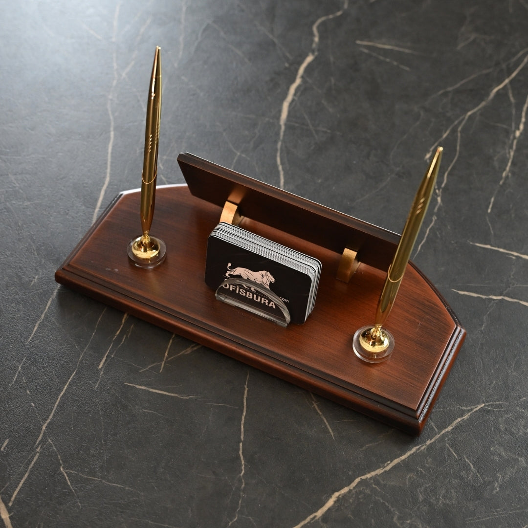 Wooden Desktop Nameplate Set – Gold Detail