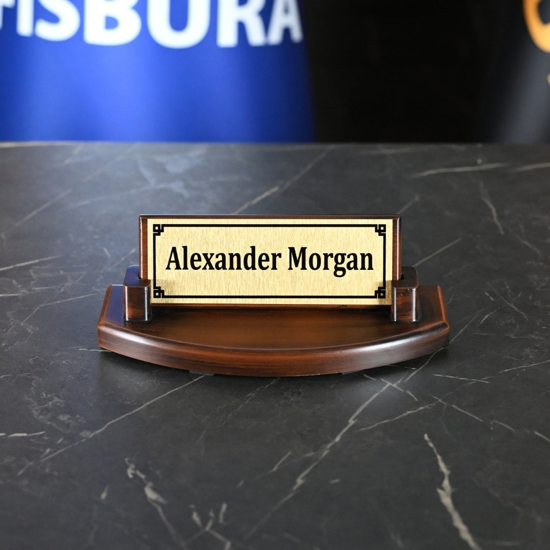 Custom Wooden Desk Nameplate – Personalized Name & Title