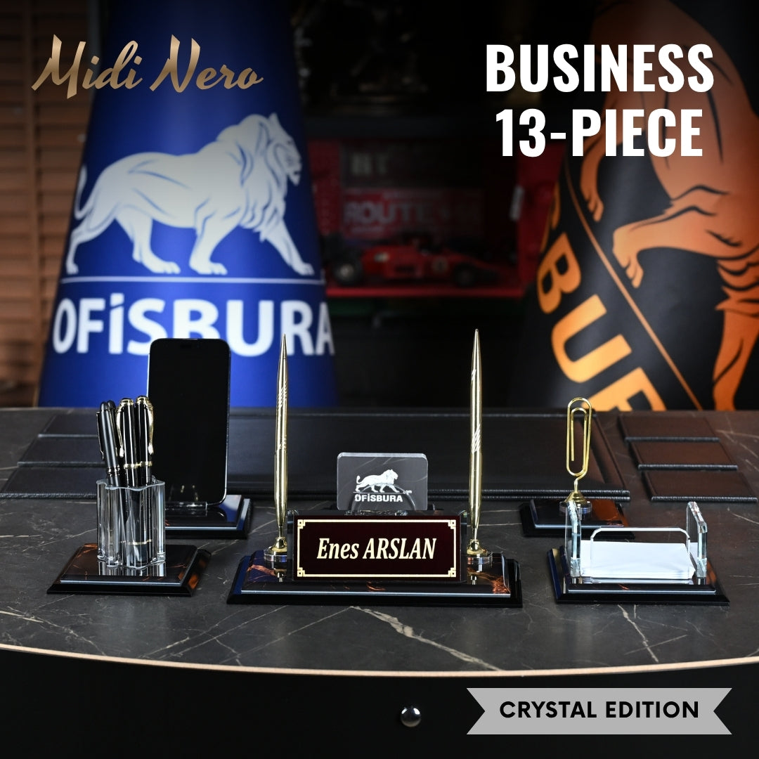 Midi Nero | 13-Piece Crystal Desk Set & Personalized Nameplate