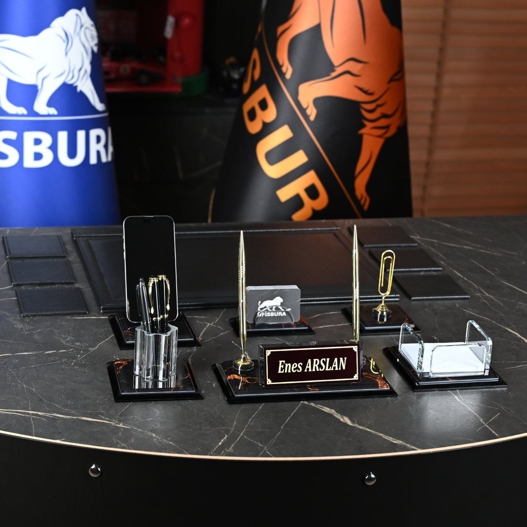 Midi Nero | 13-Piece Crystal Desk Set & Personalized Nameplate