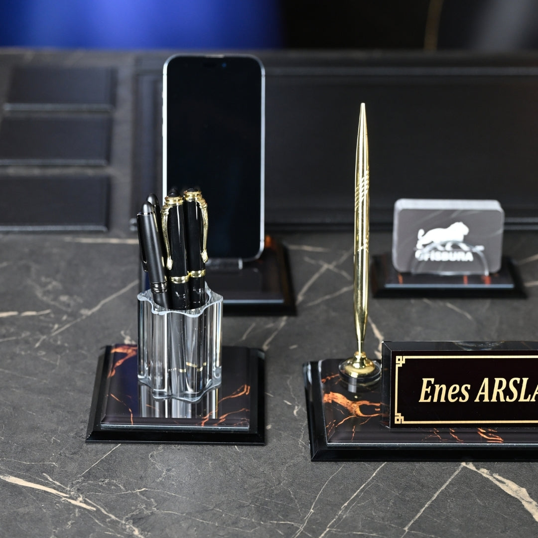 Midi Nero | 13-Piece Crystal Desk Set & Personalized Nameplate
