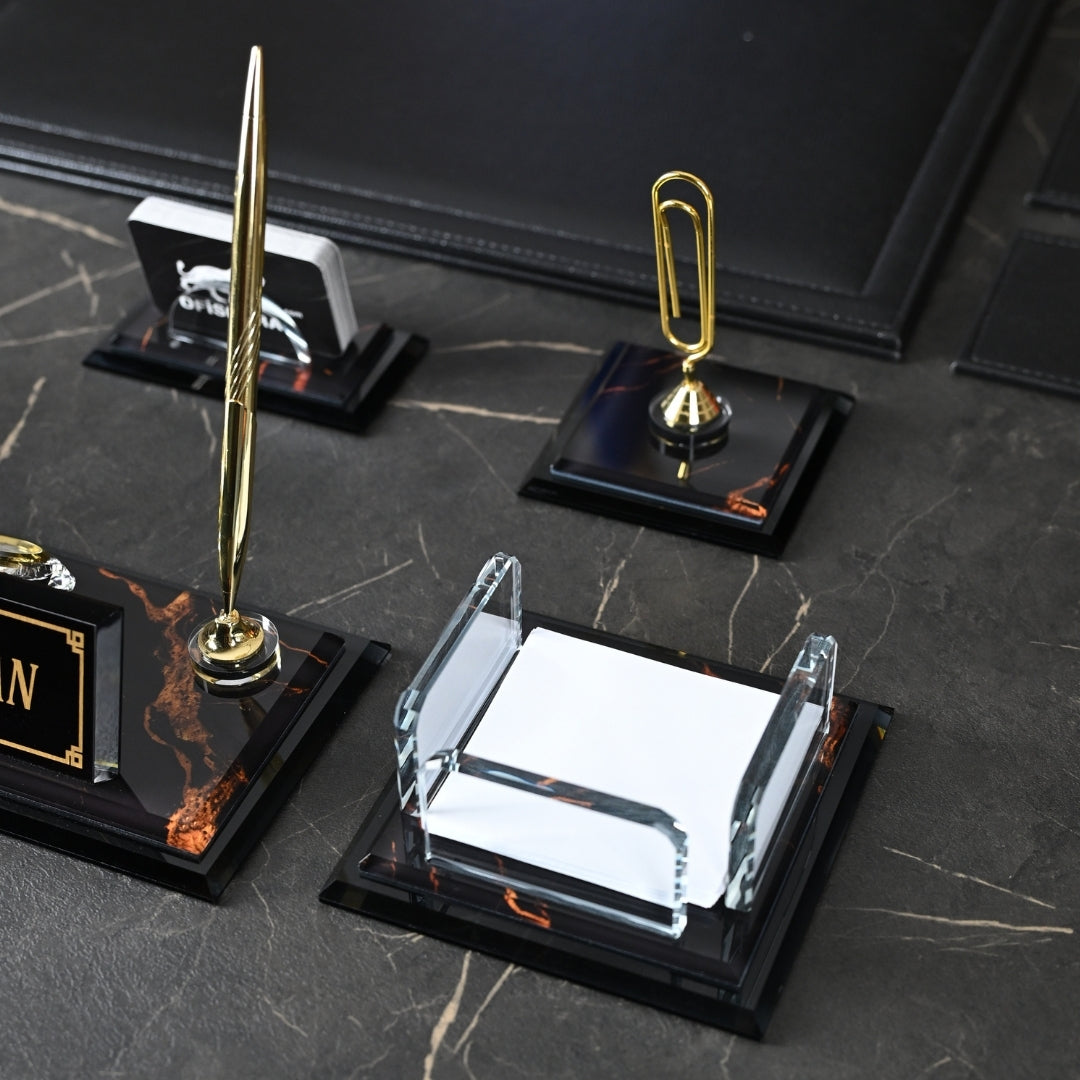 Midi Nero | 13-Piece Crystal Desk Set & Personalized Nameplate