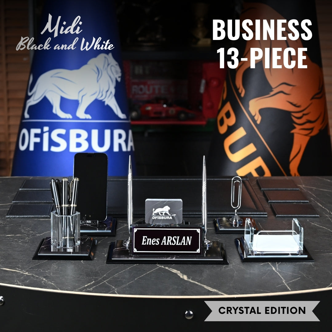 Midi Zebra | 13-Piece Crystal Desk Set & Personalized Nameplate