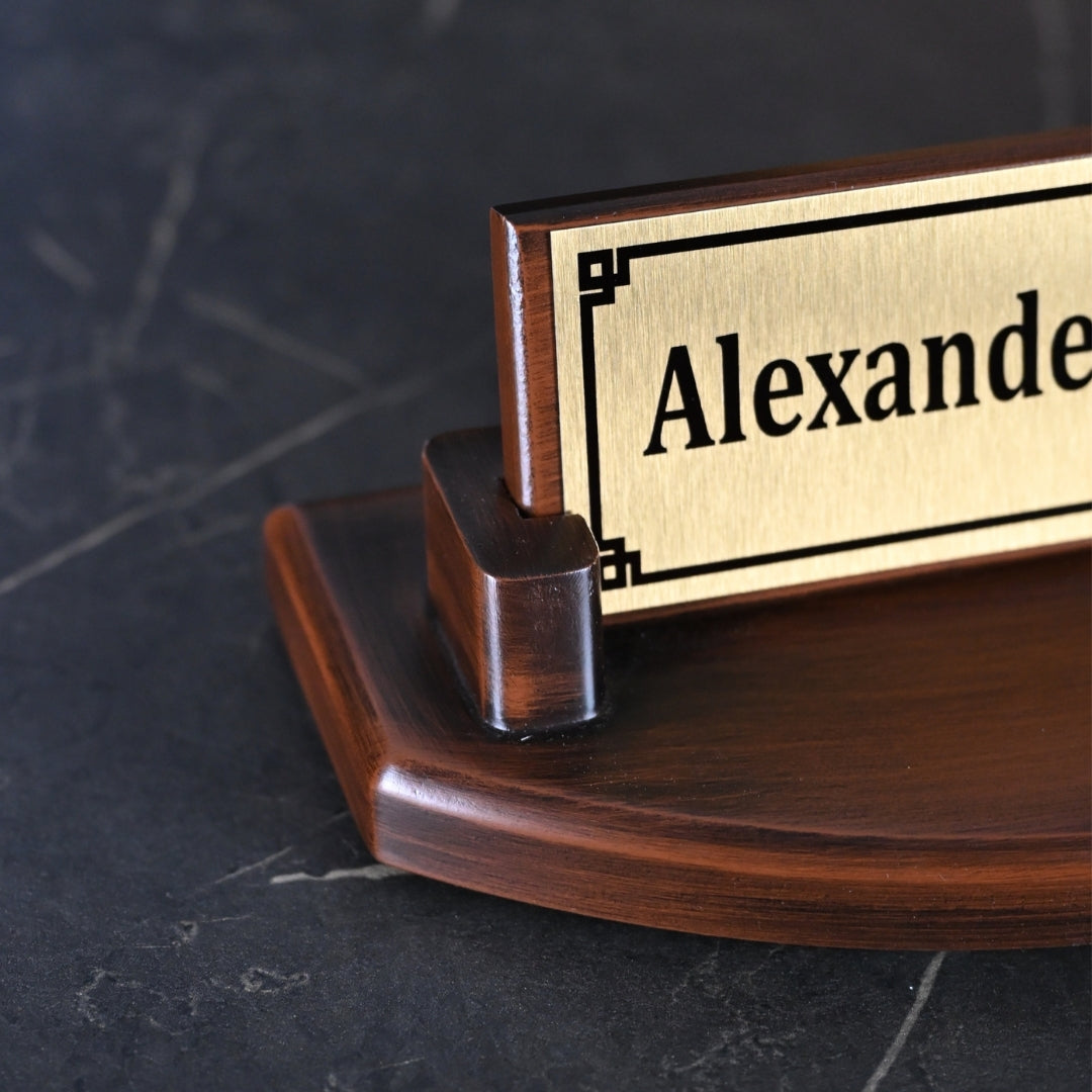 Custom Wooden Desk Nameplate – Personalized Name & Title
