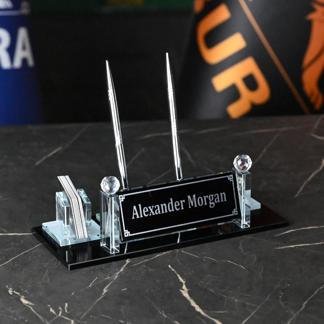 Majesty Personalized Crystal Desk Nameplate Set – Silver