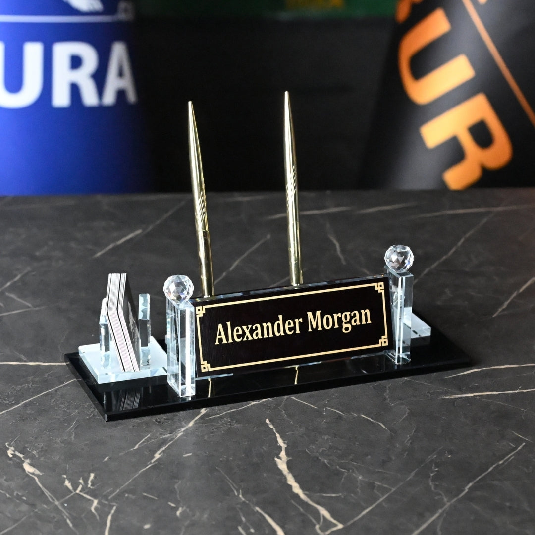 Majesty Personalized Crystal Desk Nameplate Set – Gold