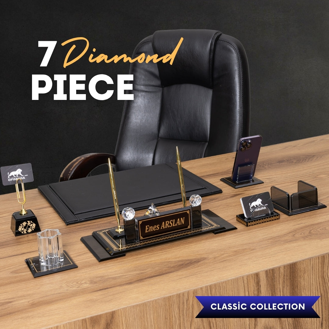 Diamond | 7-Piece Crystal Desk Set & Personalized Nameplate