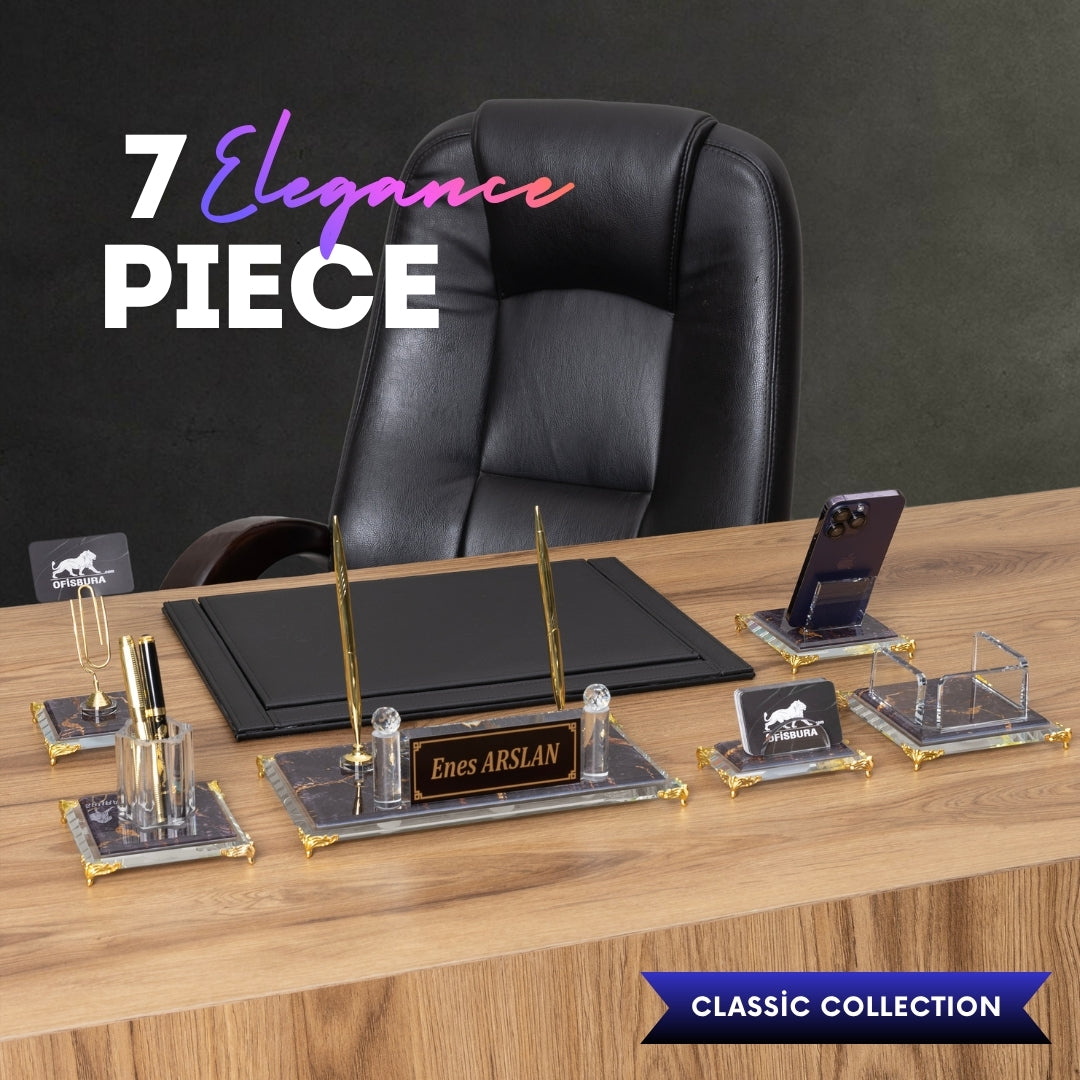 Elegance | 7-Piece Crystal Desk Set & Personalized Nameplate