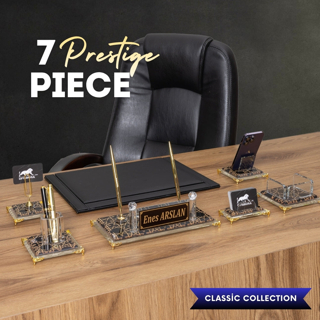 Prestige | 7-Piece Crystal Desk Set & Personalized Nameplate