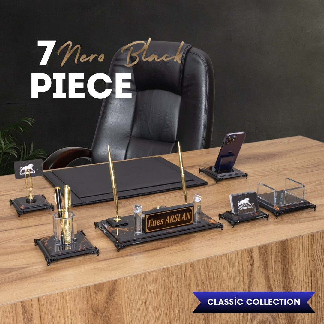 Nero Black | 7-Piece Crystal Desk Set & Personalized Nameplate