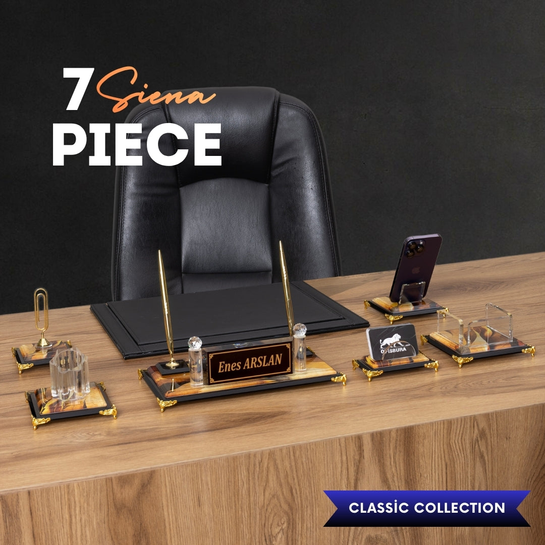 Siena | 7-Piece Crystal Desk Set & Nameplate Set