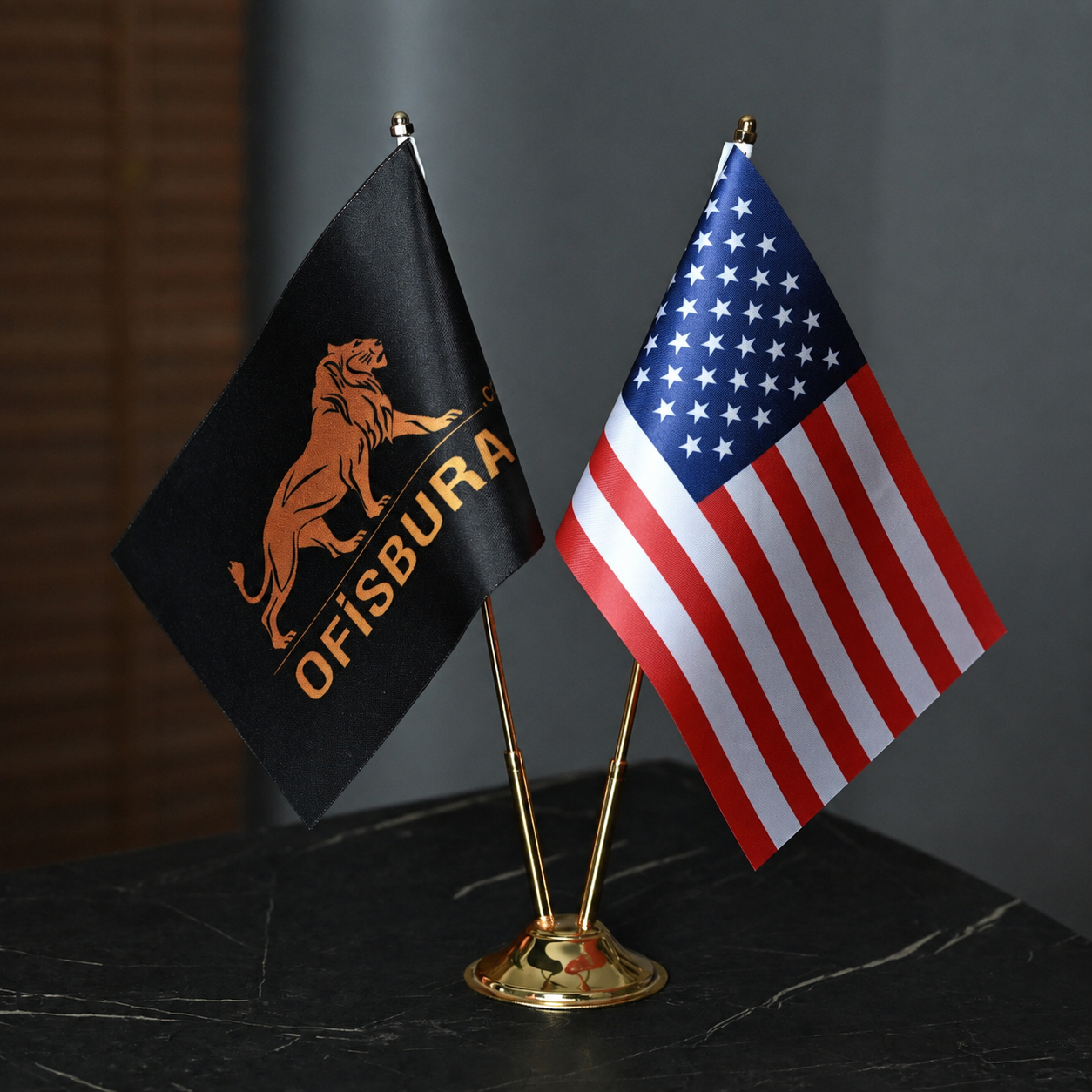 Table Flag | Logo & Turkish Flag Gold Pole