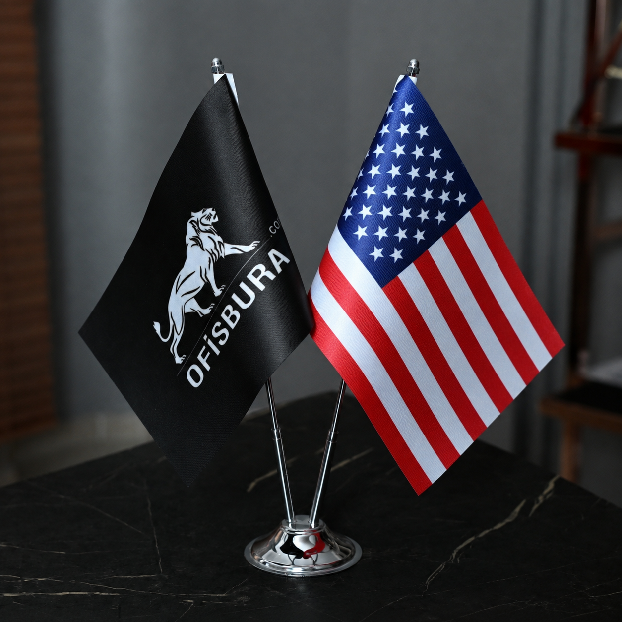 Table Flag | Logo & Turkish Flag Chrome Pole