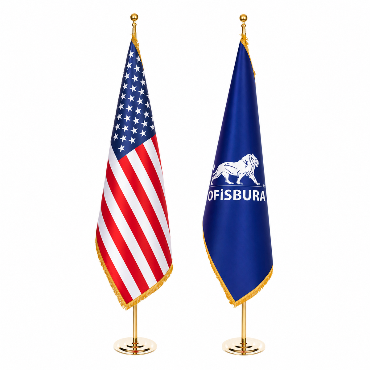 Office Flag Set | American Flag & Custom Logo Flag – Gold Pole