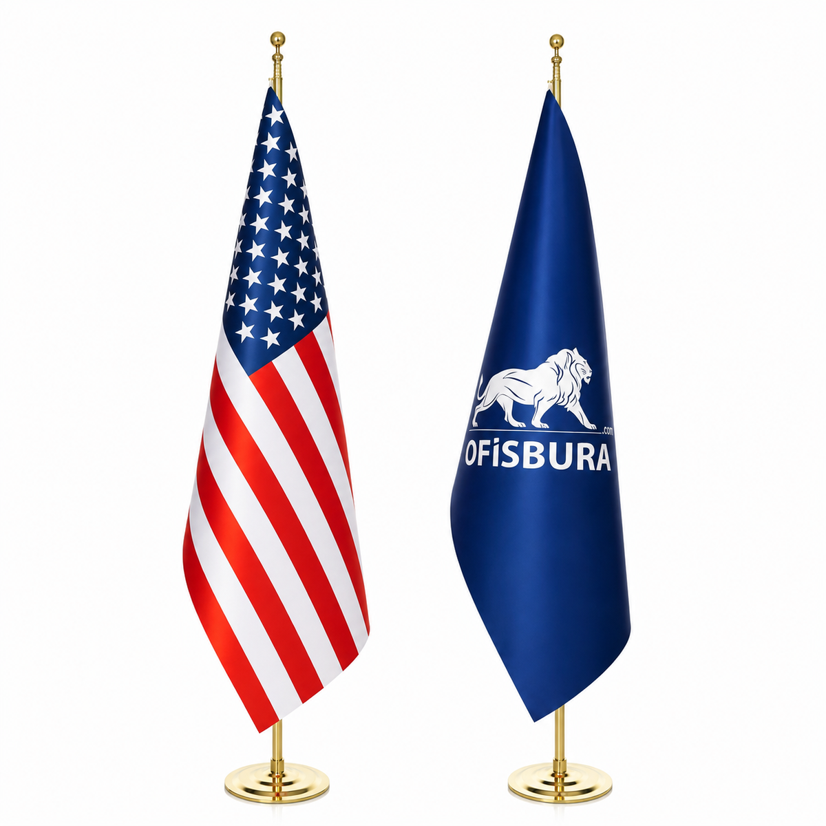 Office Flag Set | American Flag & Custom Logo Flag – Gold Pole