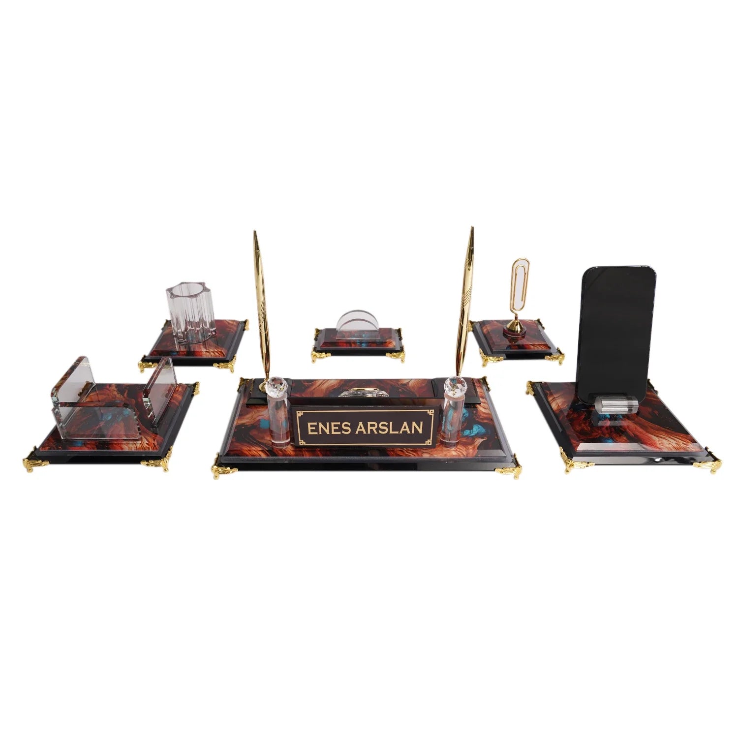 Royalty | Gift-Boxed 6-Piece Crystal Desk Set & Personalized Nameplate