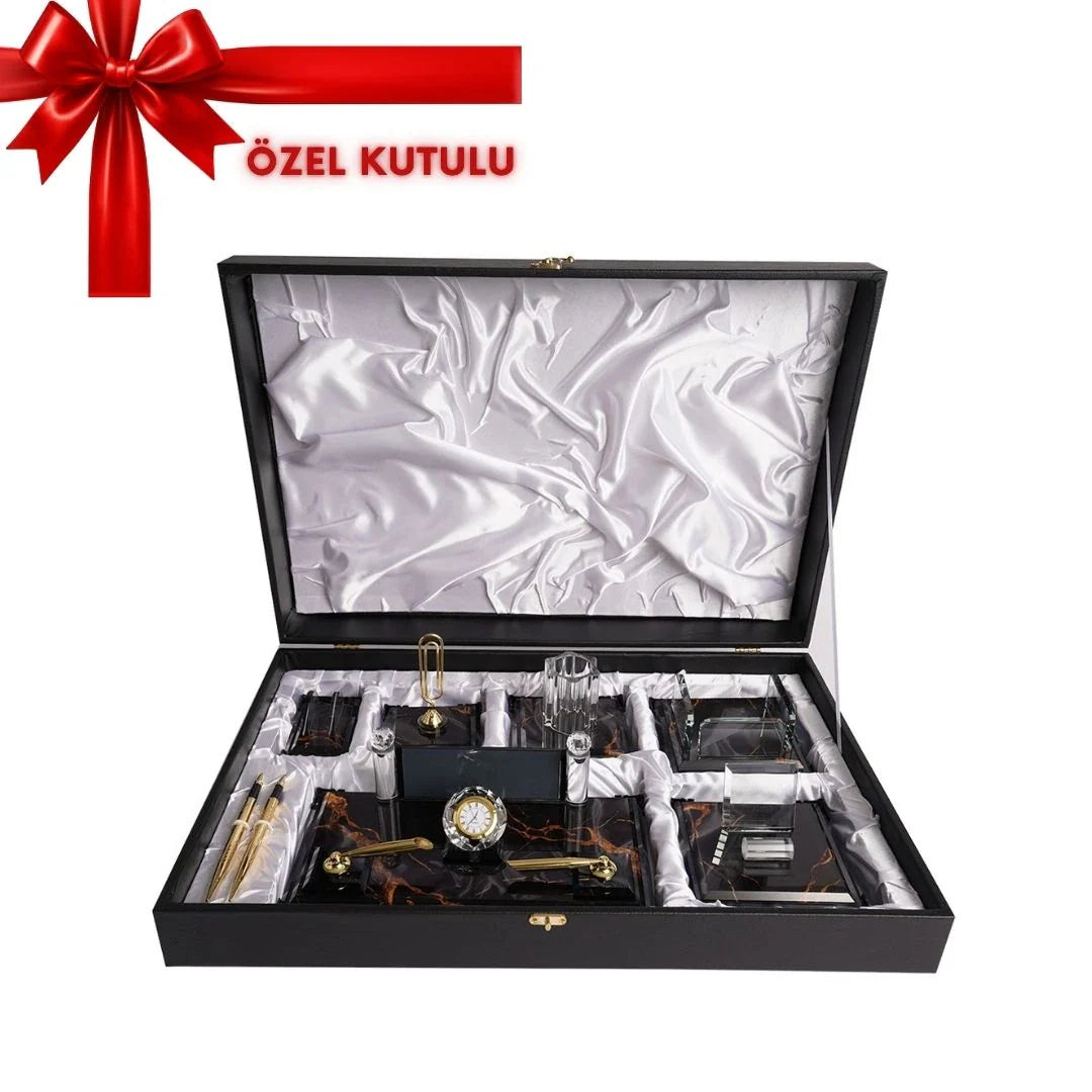 Nero | Gift-Boxed 6-Piece Crystal Desk Set & Personalized Nameplate