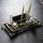 Knit-Pattern Gold Crystal Desk Nameplate Set with Clock & Dual Pen Holder – Personalized