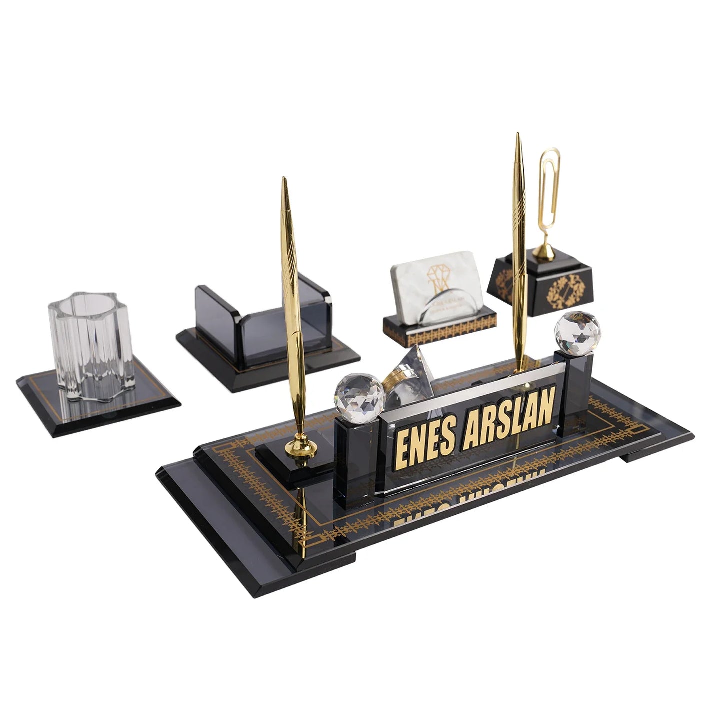 Diamond | Gift-Boxed 5-Piece Crystal Desk Set & Personalized Nameplate