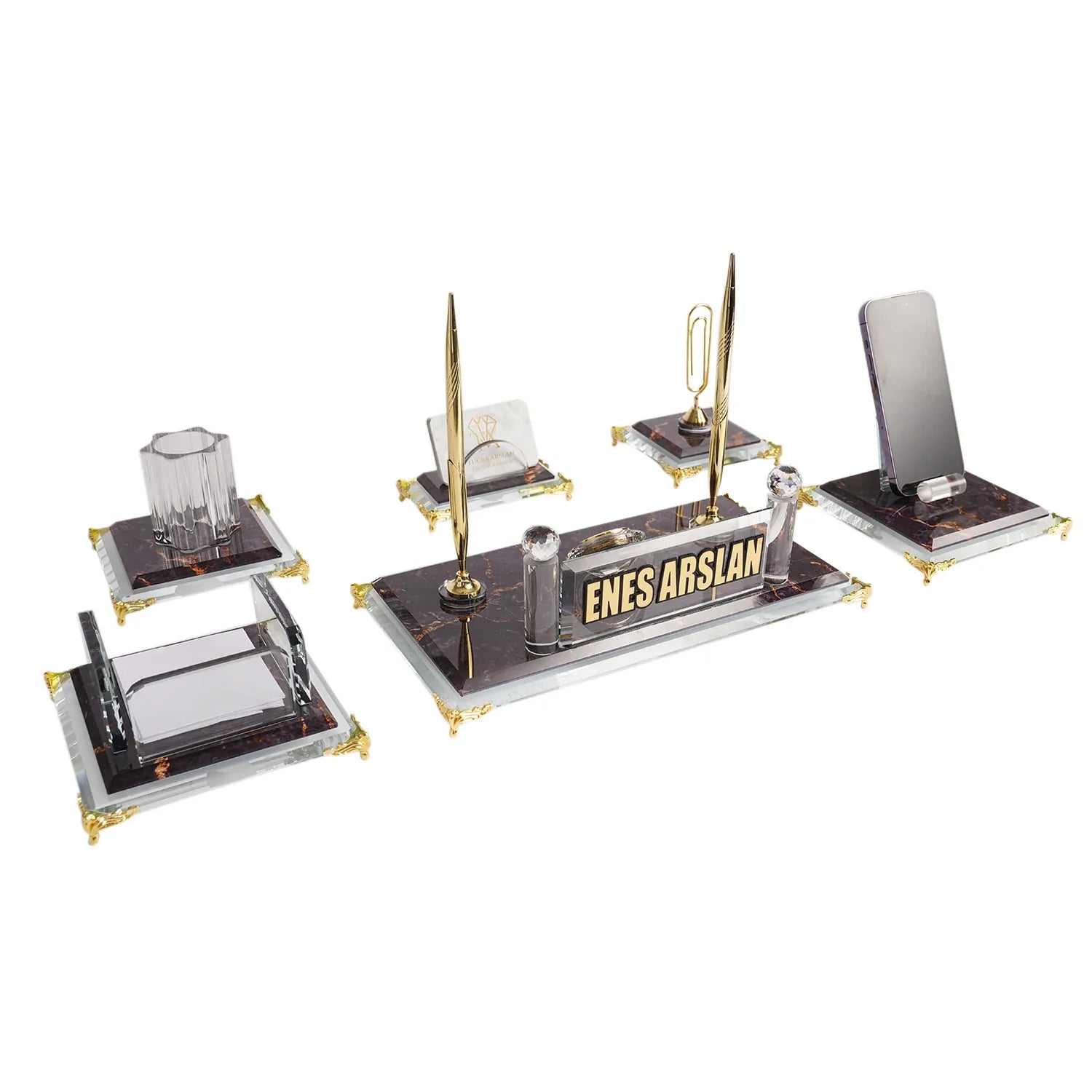 Elegance | Gift-Boxed 6-Piece Crystal Desk Set & Personalized Nameplate