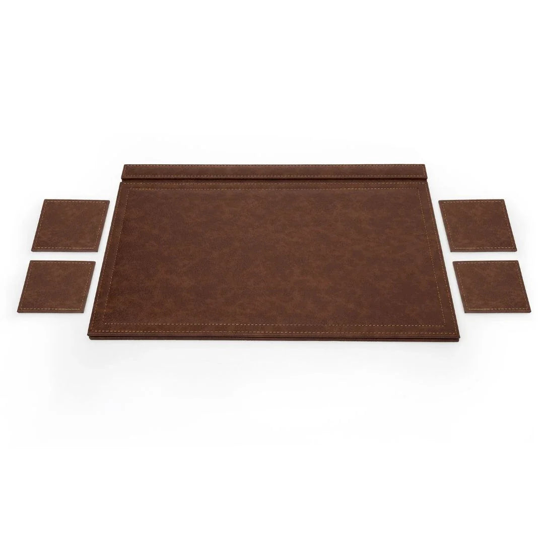 Large Executive Desk Pad with Flap – Tan, 19.7" × 13.8" | 4 Coasters Included