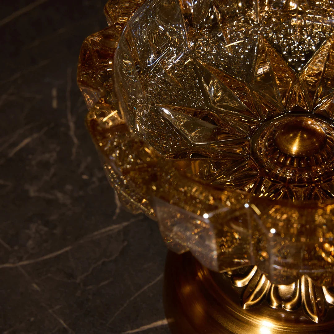 Elegant Series Noble Footed Crystal Ashtray & Candy Dish – Amber Gold, 5.9"