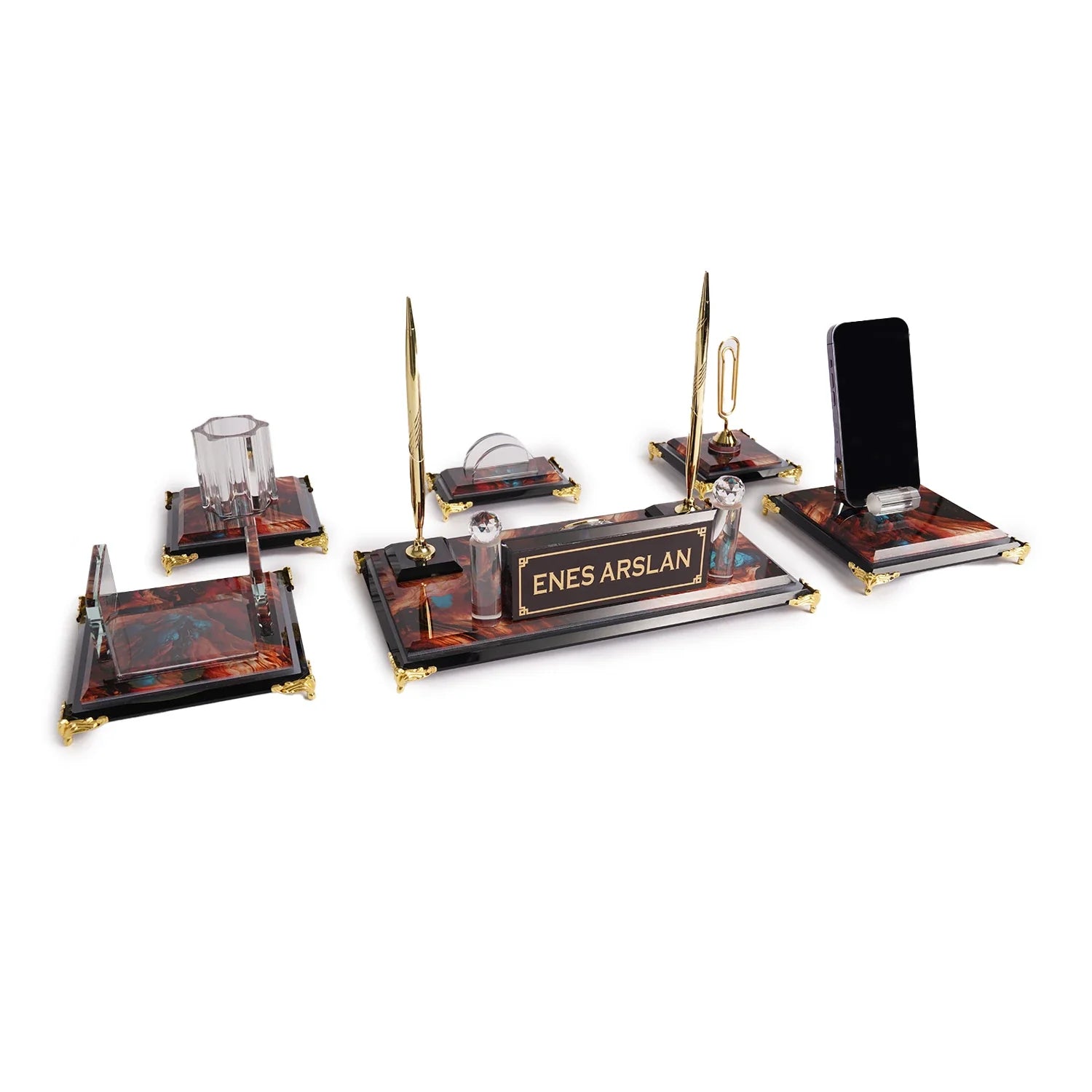 Royalty | Gift-Boxed 6-Piece Crystal Desk Set & Personalized Nameplate