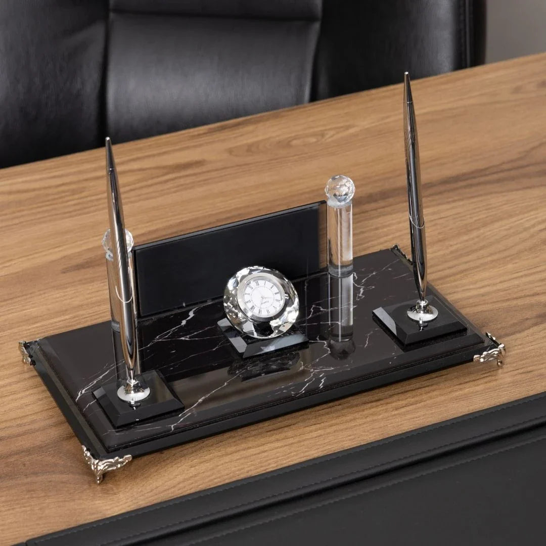 Black and White | 7-Piece Crystal Desk Set & Personalized Nameplate