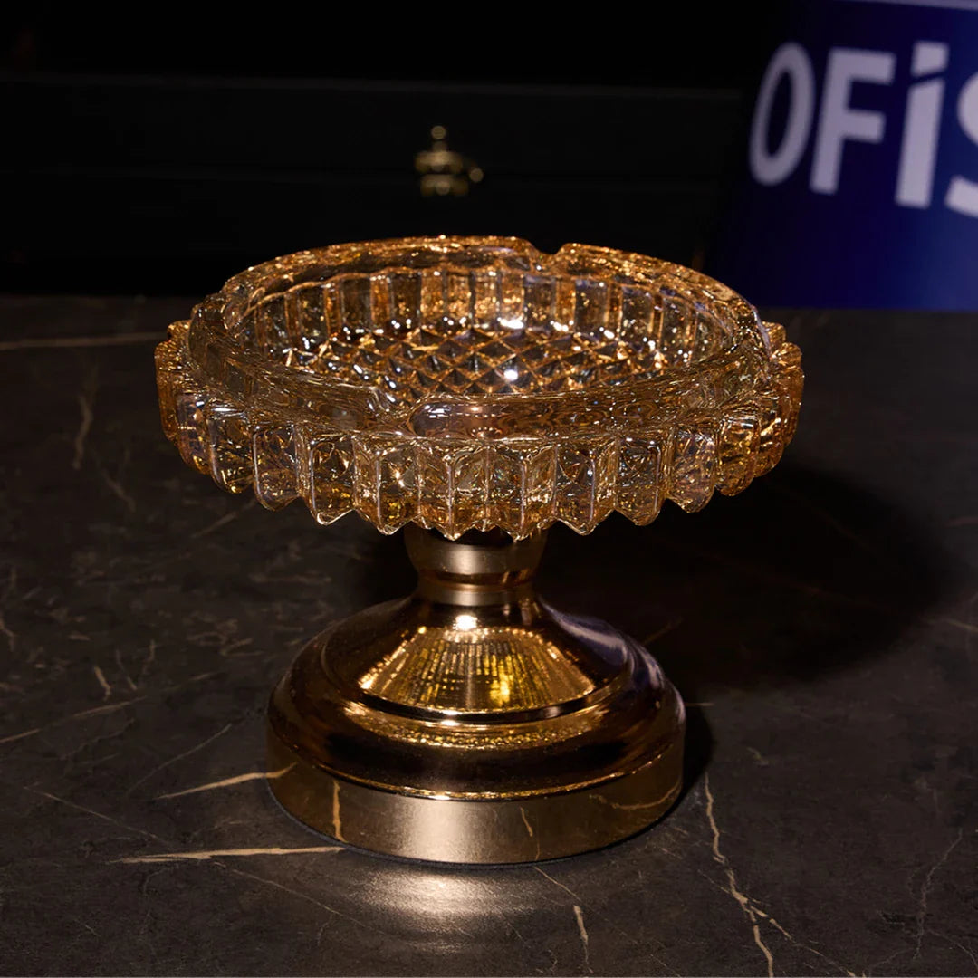 Elegant Series Light Footed Crystal Ashtray & Candy Dish – Amber Gold, 5.9"