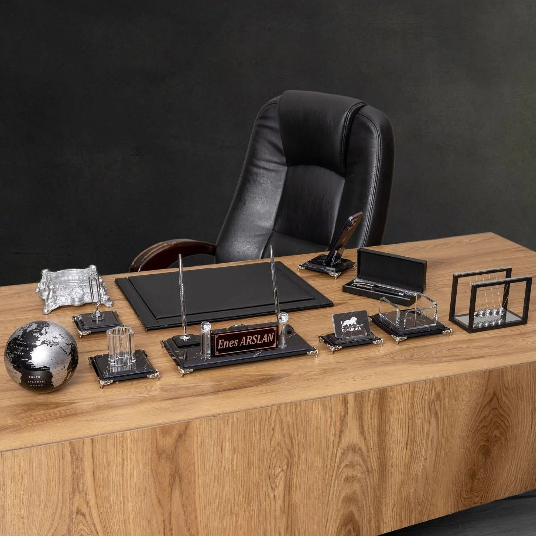 Zebra Black | 12-Piece Crystal Desk Set & Personalized Nameplate