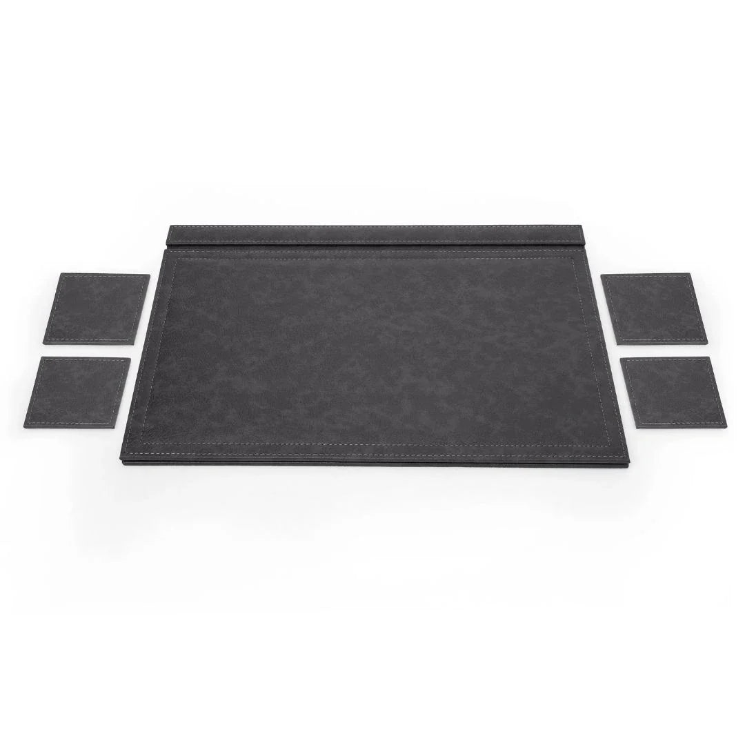 Large Executive Desk Pad with Flap – Anthracite, 19.7" × 13.8" | 4 Coasters Included