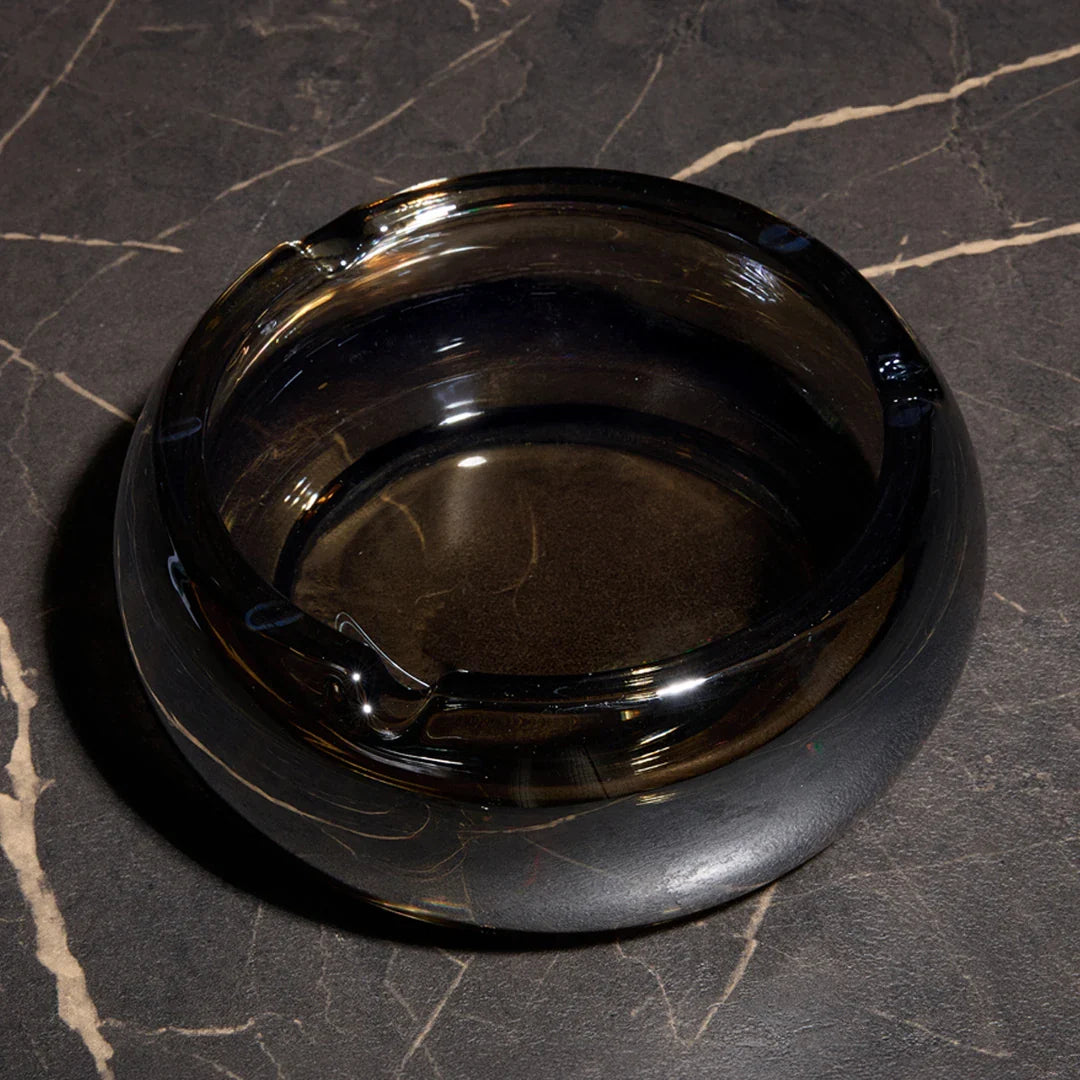 Mono Dark Crystal Glass Ashtray – Smoked Black