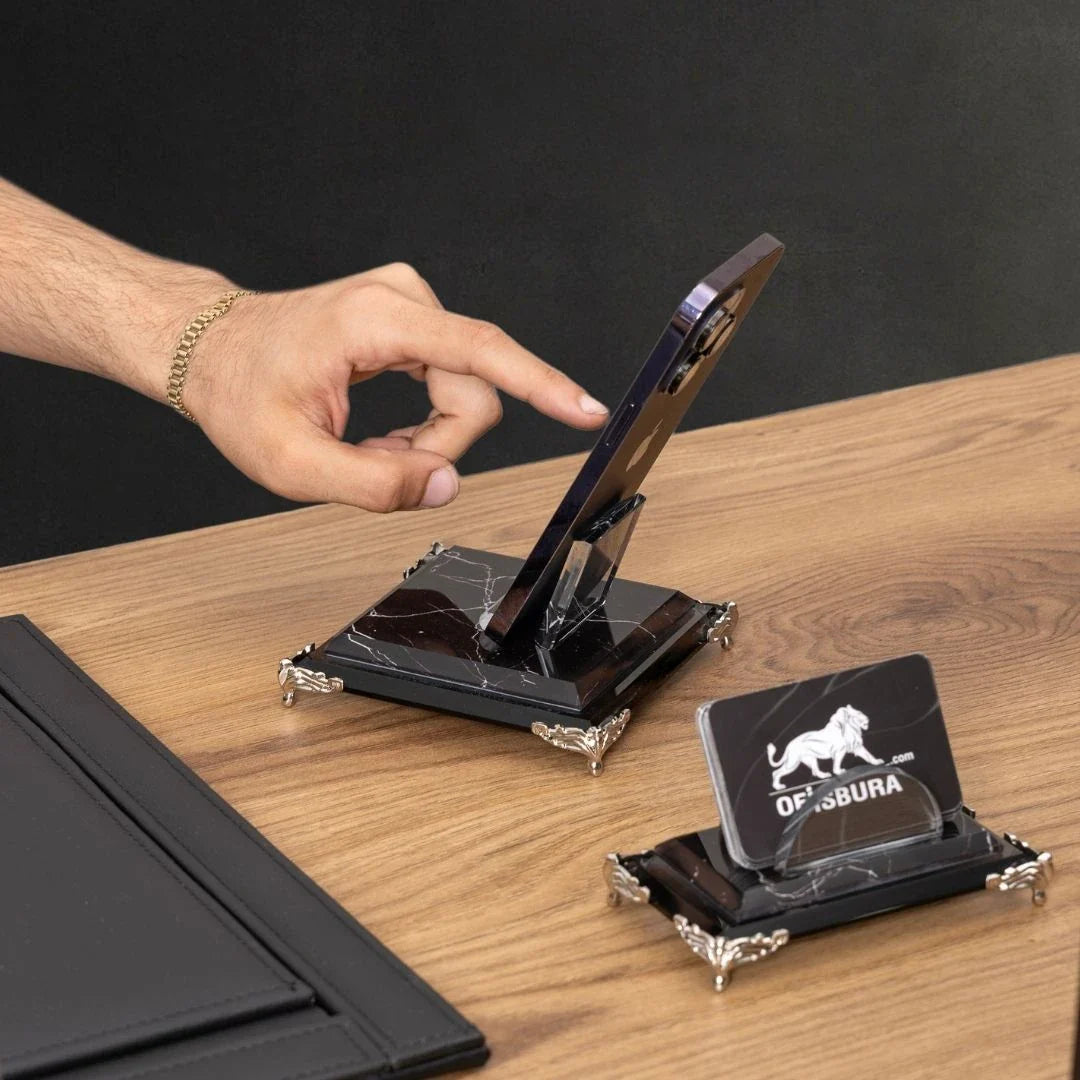 Zebra Black | 9-Piece Crystal Desk Set & Personalized Nameplate