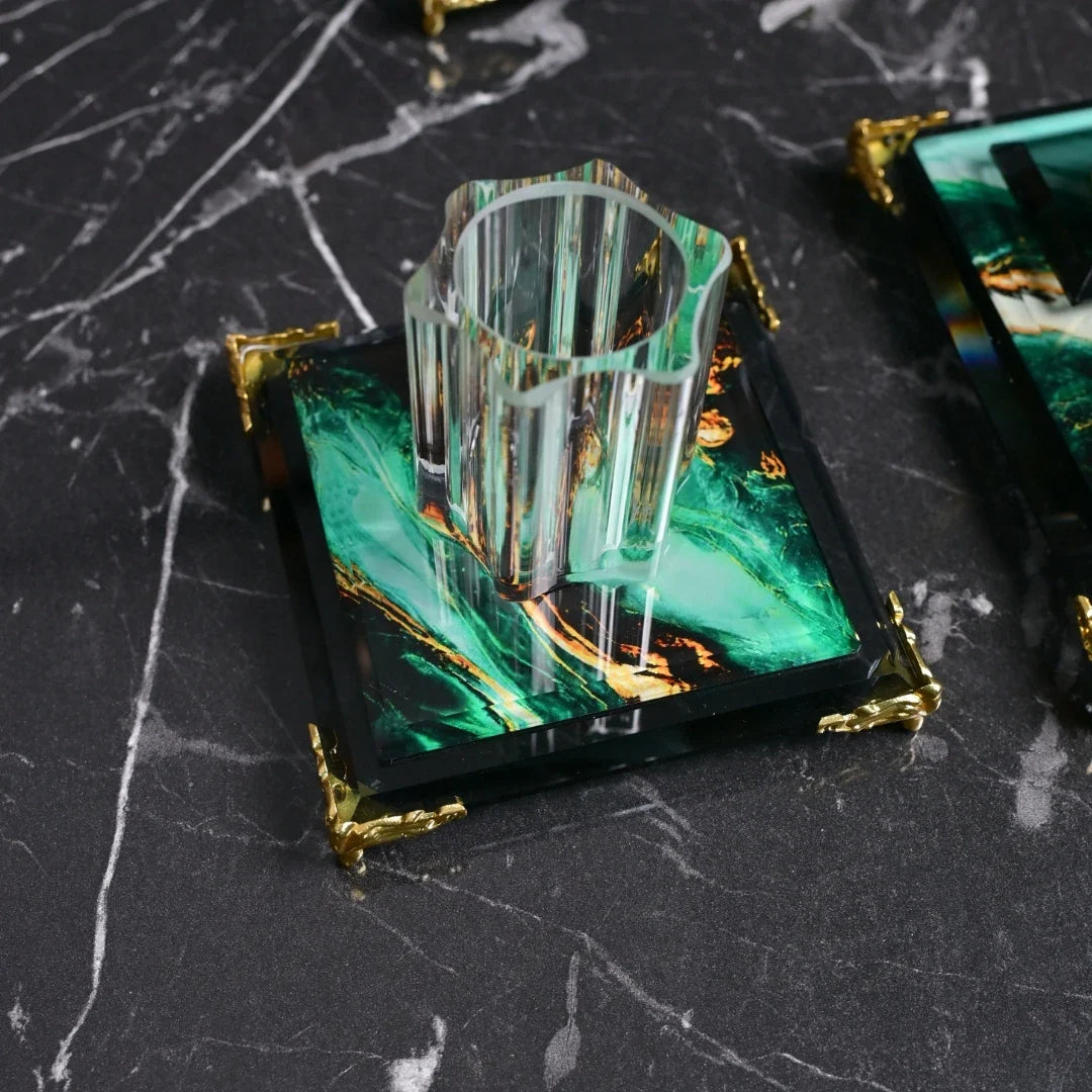 Emerald | Gift-Boxed 6-Piece Crystal Executive Desk Set with Personalized Nameplate – Green & Gold