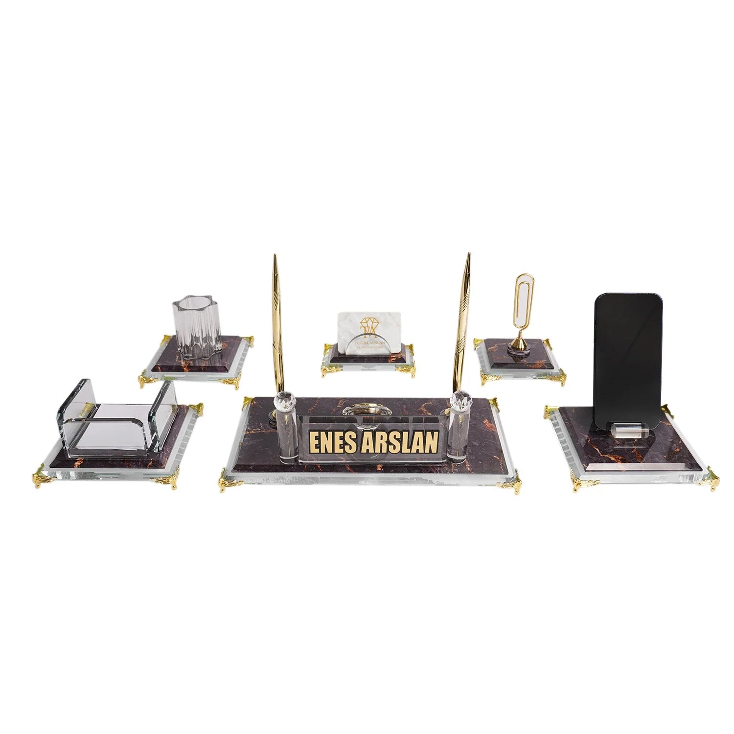 Elegance | Gift-Boxed 6-Piece Crystal Desk Set & Personalized Nameplate