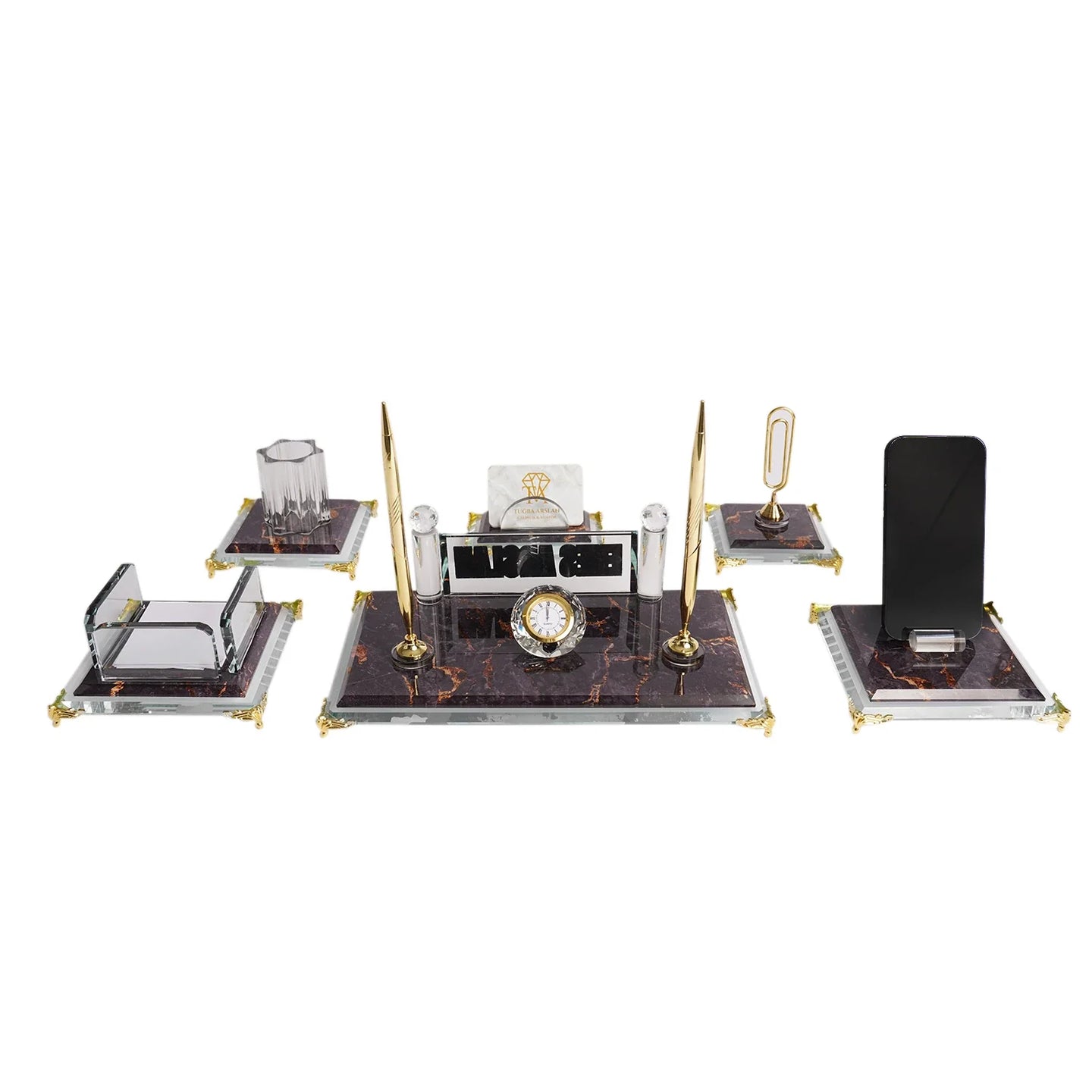 Elegance | Gift-Boxed 6-Piece Crystal Desk Set & Personalized Nameplate