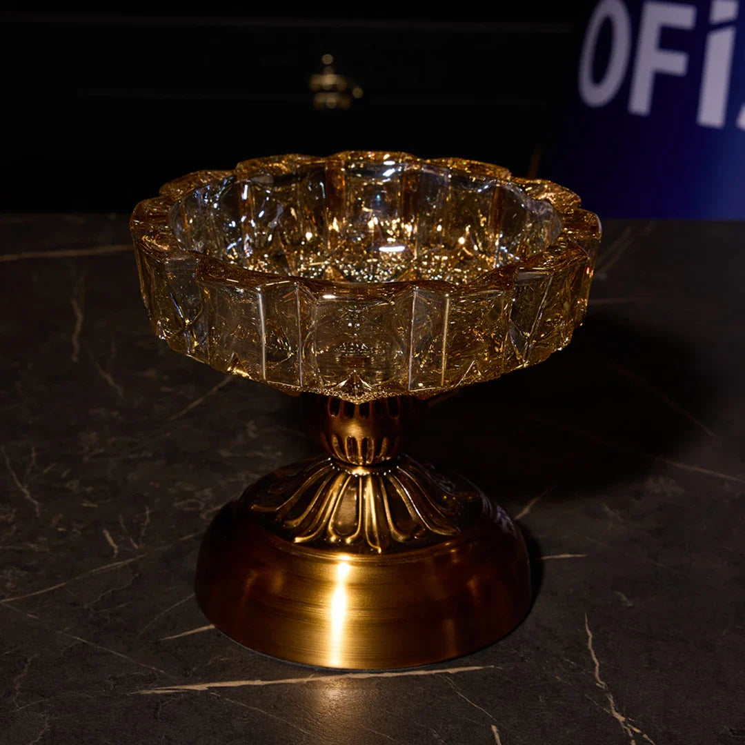 Elegant Series Noble Footed Crystal Ashtray & Candy Dish – Amber Gold, 5.9"