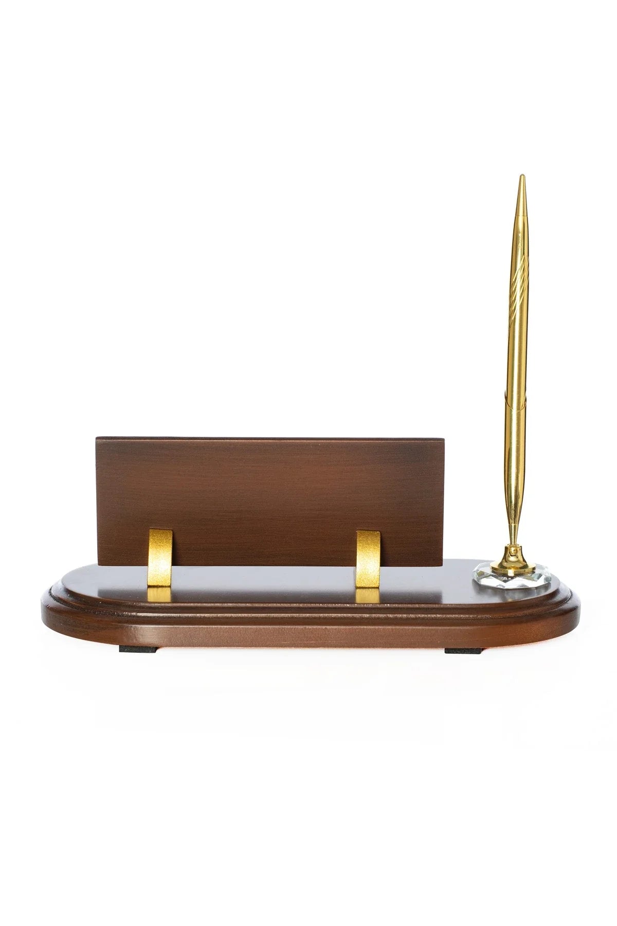 Brown Wooden Desk Nameplate Set with Single Pen Holder – Personalized