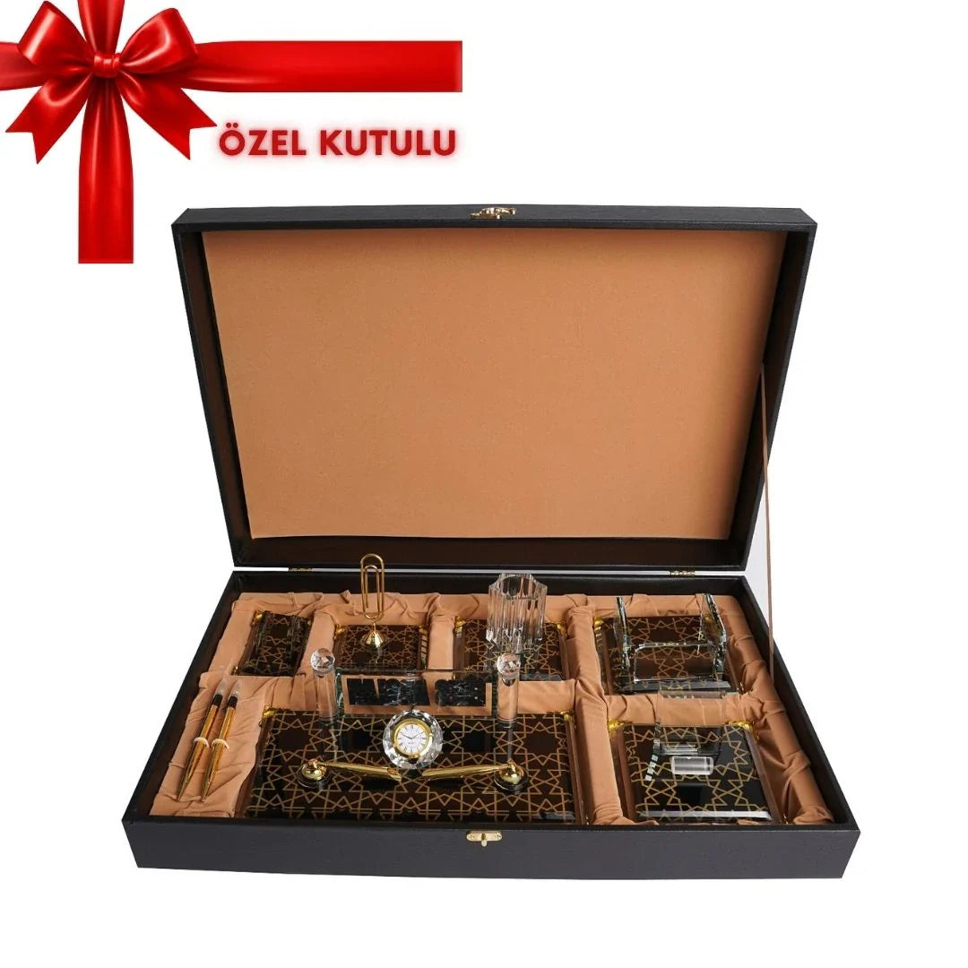 Prestige | Gift-Boxed 6-Piece Crystal Desk Set & Personalized Nameplate