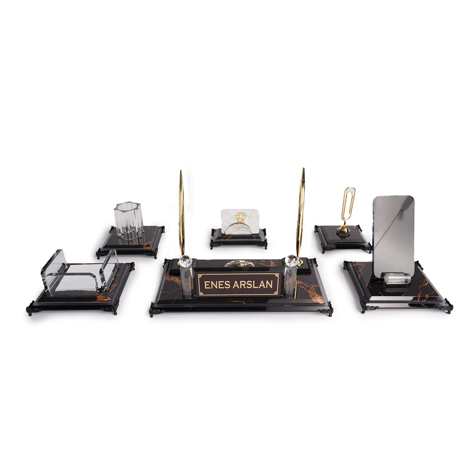 Nero | Gift-Boxed 6-Piece Crystal Desk Set & Personalized Nameplate