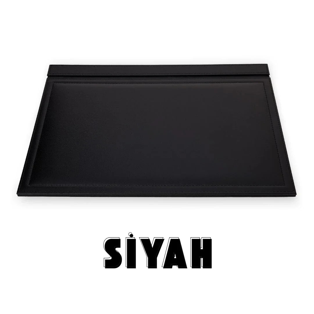 Large Executive Desk Pad with Flap – Black, 19.7" × 13.8" | 4 Coasters Included